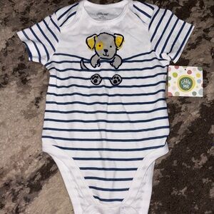 Little Me Blue and White Striped Puppy Bodysuit